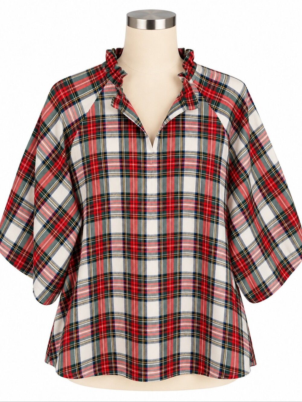 NWT Jess Lea Donna Plaid Top Sz L Ruffle Collar Puff Sleeve Holiday Tartan